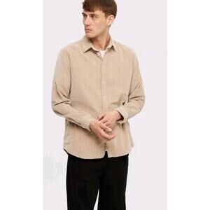 SELECTED HOMME Slim Corduroy Men's Casual SHIRT XXL Beige Buttons Up Shirt #C